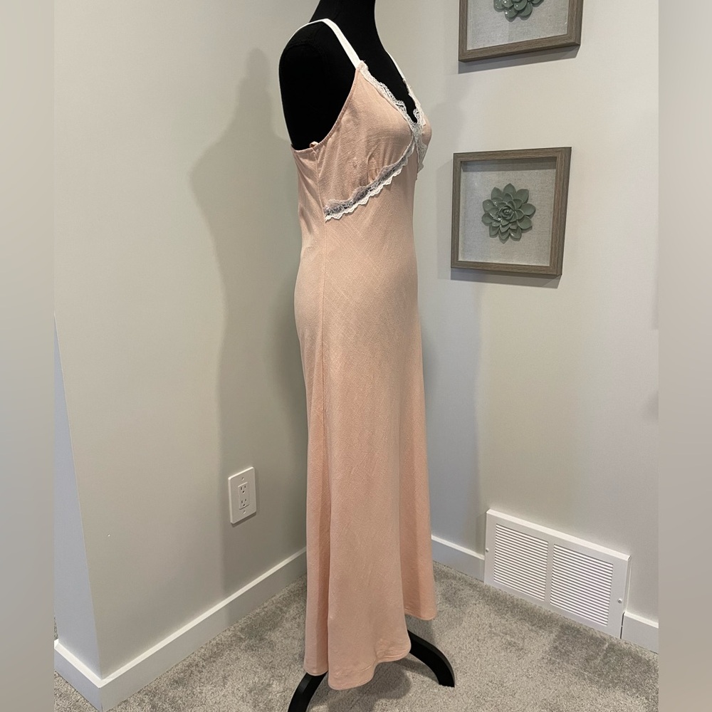Monteau Linen Blend 90’s Slip Maxi/Night Dress with Lace Trim NWT! - Picture 3 of 13